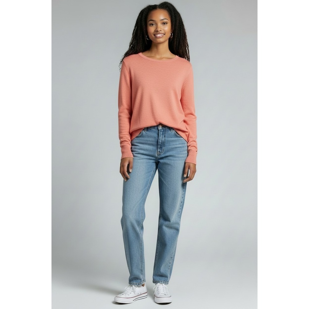 Belle by Kim Gravel Knit Round Neck Coral Sweater Size L Preppy